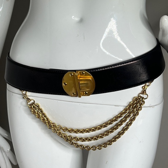 Donna Karan New York 1990’s Black & Gold 34” Adjustable Waist Belt w Chain main image 4